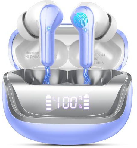 Cuffie Bluetooth 5.4, Auricolari Bluetooth Stereo HiFi con 4 HD ENC Cancellazione Rumore Microfono, Cuffie Wireless in Ear 45 Ore di Riproduzione, IP7 Impermeabili Cuffiette Senza Filo, Viola