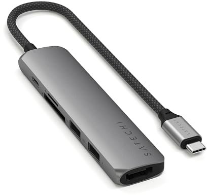 SATECHI Hub USB C 6 in 1 Slim Plus, Adattatore Multiporta con HDMI 4K, Ricarica PD da 100W, 2 Porte USB-A, Lettori Schede SD/microSD, per MacBook, Windows e Dispositivi USB Type-C – Grigio Siderale