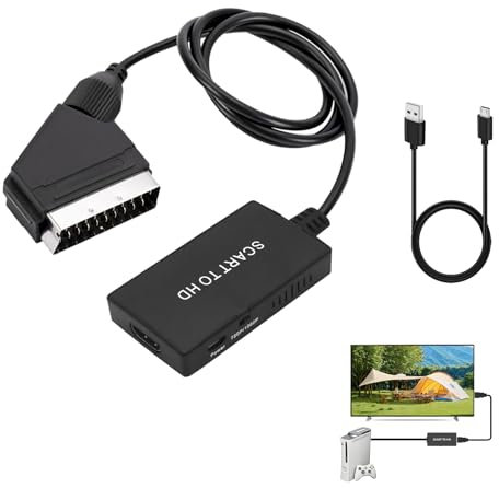 Eiaigky Convertisseur péritel vers HDMI, Adaptateur Câble Péritel vers HDMI, Convertisseur Audio Vidéo Full HD 720P/1080P Compatible avec Xbox 360, PS3, Wii, N64, DVD, pour HDTV, Moniteurs