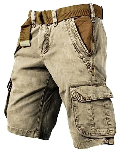 Short Cargo Homme Pantalon Bermuda Long Travail Pantacourt Été Treillis Militaire Baggy Tactique Shorts Et Bermudas De Vêtements avec Élastique À La Taille Camouflage Grande,Kaki-a,XL