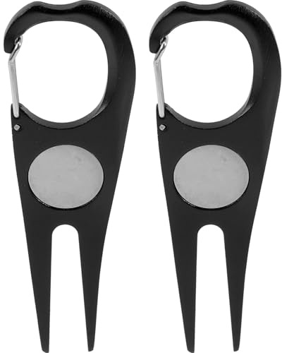 Abaodam 2 Stück Pitchgabel Golf aus Aluminiumlegierung, 10 cm, Schwarz | Leichte Golfgabeln, Zweizinkige Form, Für Ballmarken Und Divots, Passt In Golftaschen