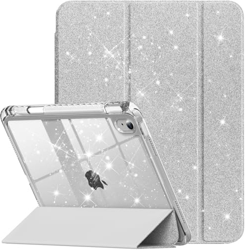Glitter Case for iPad A16 11th/10th Generation Case 11/10.9 Inch, Silver | Slim Stand Glitter Cover with Shiny Clear Back Shell, with Pencil Holder