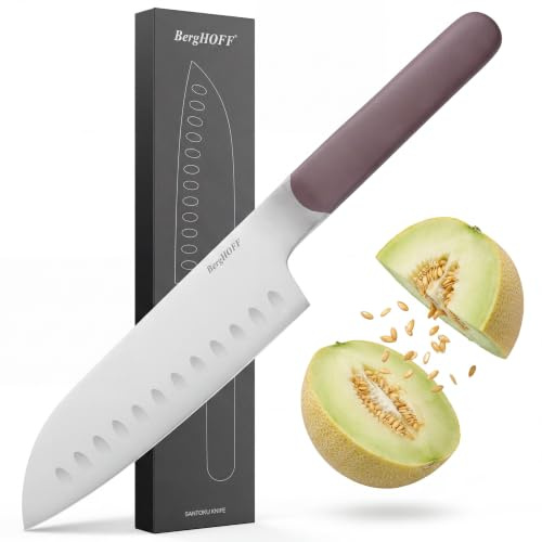 Berghoff Home Santoku-Messer 16,5cm - Küchenmesser edelstahl - Kochmesser - Messer scharf - Aubergine