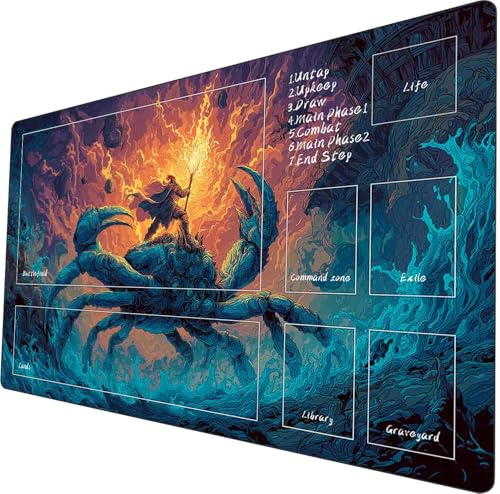 MTG Playmat 24x14 Zoll rutschfest mit Drachen Design genähte Kanten Glatte Oberfläche Gummibasis TCG Spielmatte inkl Aufbewahrungstasche (Crab with Combat Zone)