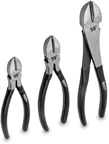 WELZH 3-Piece Heavy Duty Diagonal Cutting Plier Set 160mm 190mm 255mm with EVA Foam Tray Cable Wire Cutters Drop-Forged Steel Non-Slip Grip 20mm Jaw Capacity for Electrical and Workshop Use