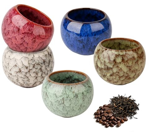 FRUHLING 5 Stück Espressotassen Set 160ML Keramik Dickwandig Ohne Henkel | Kaffeetassen, Mokka Tassen, Cappuccino Tassen, Teetassen, Geschenke für Frauen Männer Beste Freundin Partner