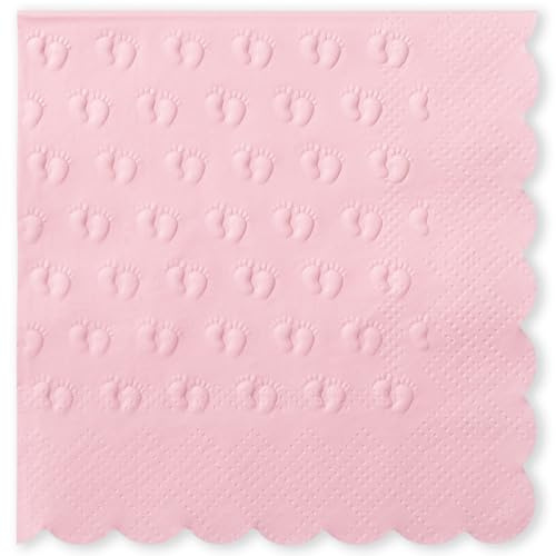 Nymora 40 Stück 2-Schichtig Baby Shower Servietten für Mädchen, 40er Packung geprägte Fußspuren rosa Servietten für Mädchen Baby Shower Dekorationen, Einweg Papier Cocktail Servietten