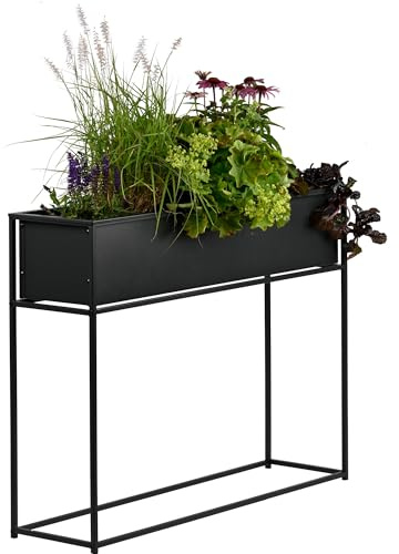 dobar® Metall-Pflanzkasten auf Stelzen - Kräuterhochbeet in komfortabler Arbeitshöhe ca. 80 cm - Pflanzkübel als Raumtrenner für Balkon & Terrasse - 100 x 28 x 80 cm - Anthrazit