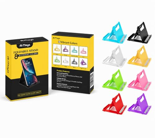 Ai Moya 8-Pack Foldable Phone Stand for Desk, Portable Adjustable Cell Phone Holder, Universal Mobile Stand Compatible with iPhone, iPad, Kindle & Android, Multi-Colour Set
