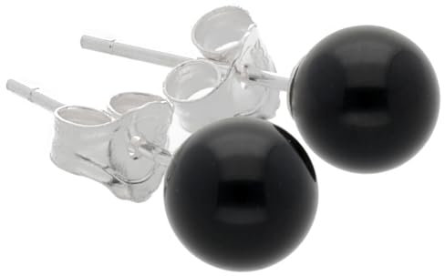 Edelstein Ohrstecker in 925er Silber | Kugel/Perle 6 mm Durchmesser | Ohrringe mit Verschluss (Onyx)