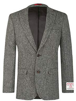 Dobell Harris Tweed Mens Grey Herringbone Suit Jacket Regular Fit 100% Wool-44R
