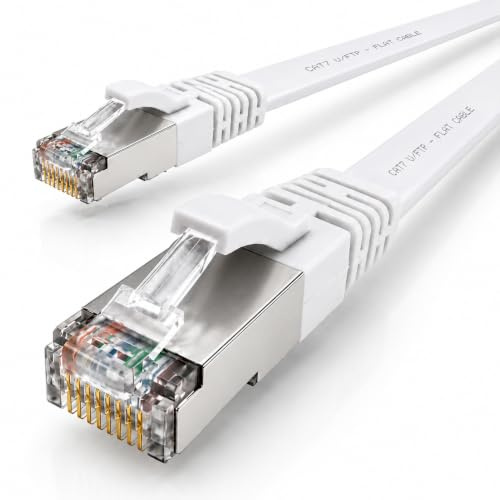 1aTTack.de 7.5m - white - 1 piece CAT.7 Gigabit Ethernet LAN ribbon ribbon cable (RJ45) network cable raw cable (10Gbit/s) installation cable flat slim compatible with Cat.5 - Cat.5e - Cat.6