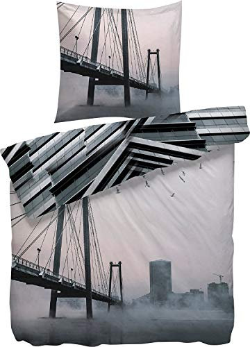 Heckett Lane Bettwäsche 100% Baumwolle Nari 135x200 (80x80) Cloudburst Grey