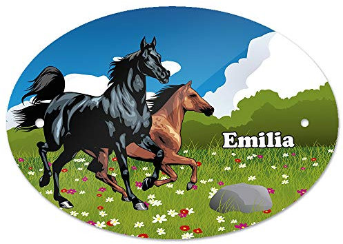 Eurofoto Türschild mit Namen Emilia und Pferde-Motiv für Mädchen | Kinderzimmer-Schild