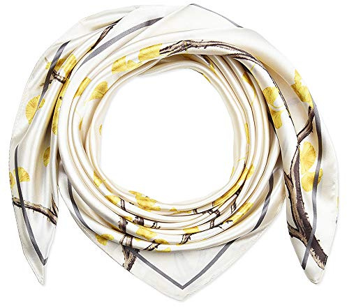corciova Silk Feeling 35x35 Women's Polyester Fashion Scarf - Seashell Ginkgo