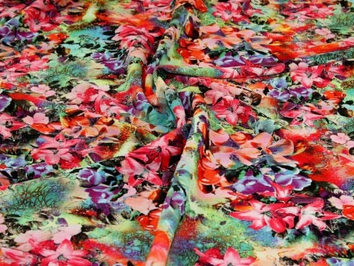 Plissee-Stoff, mehrfarbig, Blumen, Meterware