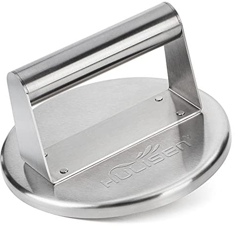 HULISEN Stainless Steel Smashed Burger Press, 6 Inch Round Burger Smasher, Griddle Hamburger Press, Non Stick Grill Press for Barbecue Flat Top Griddle Cooking, Griddle Accessories Kit, Gift Package