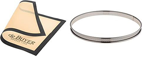 DE BUYER 4938.40 Tapis Airmat Siliconé Aéré 40 x 30 cm & 3093.26 -Cercle a Tarte INOX perfore ht2 ø26 cm