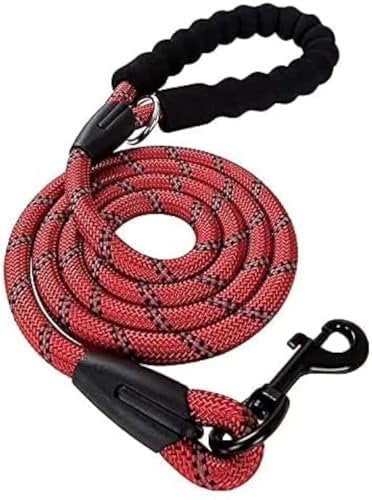Reflective Dog Rope Lead With Padded Handle - Multiple Size & Colour Options (Standard - 1m Length, Red)