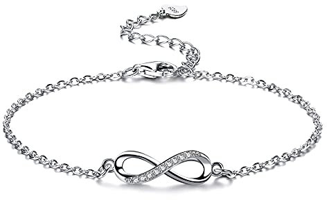 Bo&Pao Damen Armband Infinity Silber 925, Unendlich Armkettchen Frauen mit Unendlichkeitszeichen, 21 cm, verstellbar