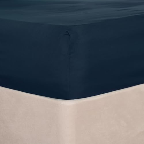 Brentfords Bedding Fitted Bed Sheets Navy Blue, Easy Care Soft Microfibre Fabric Deep Pocket 25cm Double Bed Sheet Shrinkage and Fade Resistant Bedding Linen Bottom Sheet, 137 x 200cm