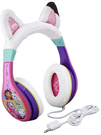 ekids Gabbys Dollhouse Kopfhörer für Kinder, kabelgebundene Kopfhörer für Schule, Zuhause oder Reisen, verhedderungsfreie Kleinkind-Kopfhörer mit Lautstärkeregler, 3,5-mm-Klinkenstecker, inkl.