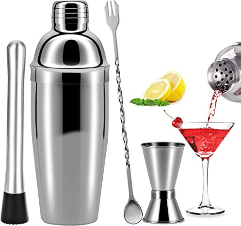 Cocktailshaker Set, 750ML Cocktail Shaker Edelstahl Professioneller Cocktailmixer Bar Cocktailset Kit 4-Teiliges Edelstahl Shaker Bar Zubehör Barware Set für Zuhause oder die Bar