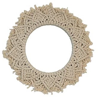 Makramee Wandspiegel rund beige aus Indien, Boho Spiegel handgemacht zum Aufhängen