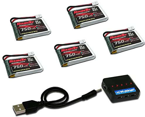 ROARINGTOP 3.7 V Lipo Battery 750mAh 25C 5 Pack Lipo Batteries with Molex Plug 5 in 1 Charger for Syma X5 X5A X5SW X5C X5C1 RC Quadcopter Drone Spare Parts
