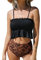 CUPSHE Damen Bikini Set Bandeau Rüschen High Waist Gesmokte Bademode Zweiteiliger Badeanzug Swimsuit Schwarz/Leopardenmuster M