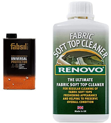 Grangers Waterproof Fabsil GOLD Silicone Concentrate, Black, 1 lt UK & Renovo RFC1126 International Fabric Soft Top Cleaner 500 ml, Neutral