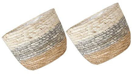 Yardenfun Macetas 2 Piezas Canasta De Flores Jardinera De Mimbre Macetero Redondo Jarrón De Granja Cestas De Flores De Canasta De Plantas Cesta De De Múltiples Fines Cubo De Flores
