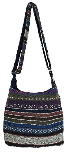 Sunsa Damen Umhängetasche. Hobo Tasche aus gewebter Baumwolle mit verstellbare Henkel. Crossbody Schultertasche mit Streifen Design. Geschenkideen für Frauen (blau lila)