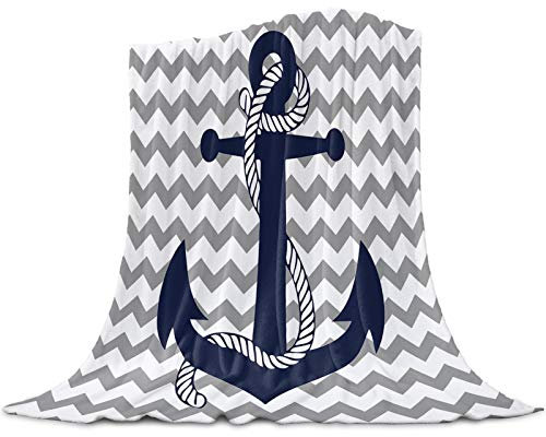 Savannan Kinder-Decke, Navigation mit Anker, marineblau, mit Seil, grau-weiß, Flanelldecke, warm, gemütlich, weiche Fleece-Überwurfdecken für Couch, Bett, Sofa, Camping, Geschenke für Mädchen und