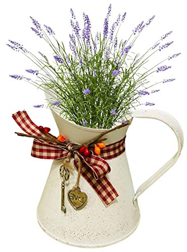 Flower Pots, Rustic Flower Vase Small Metal Picther Vase Planter Shabby Chic Milk Jug Vase for Home Kitchen Bathroom Decoration Beige