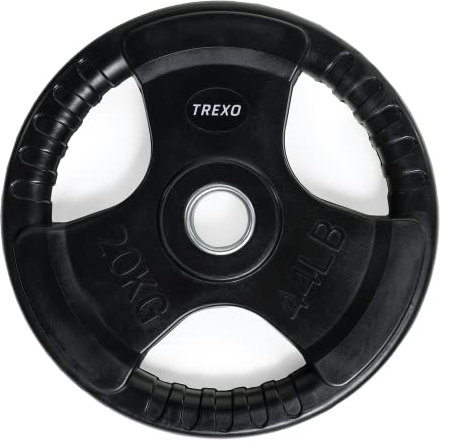 TREXO 20 kg Belastung 40 cm Durchmesser Scheibe mit Griffen Gusseisen beschichtet für Langhanteln Langlebige ergonomische Scheibe Fitness Krafttraining Crossfit RW20