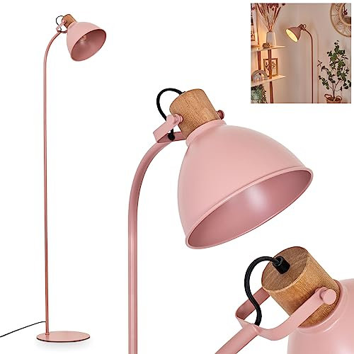 Stehleuchte Chipou, moderne Stehlampe aus Metall/Holz in Rosa/Natur, verstellbare Retro Lampe mit rundem Schirm (Ø 20 cm) und Fußschalter am Kabel, Höhe max. 151 cm, 1 x E27, ohne Leuchtmittel