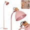 Stehleuchte Chipou, moderne Stehlampe aus Metall/Holz in Rosa/Natur, verstellbare Retro Lampe mit rundem Schirm (Ø 20 cm) und Fußschalter am Kabel, Höhe max. 151 cm, 1 x E27, ohne Leuchtmittel