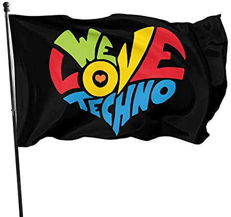 Outdoor Flagge Ich Liebe Techno 90X150Cm Dekorative Fahnen Langlebig Parteifahne Wind Und Regenfeste Outdoor Sign Décor Für Porch Festival Lawn