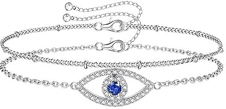 Krfy Armband Silber 925 Damen Verschluss Charm Böses Auge Armband 14 Karat Weißgold Armband Damen Silber Massiv Diamantschliff Armkette Damen Silber Verstellbare Silberarmband