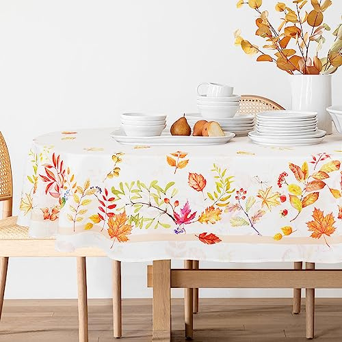 Bnejvif Thanksgiving Tablecloth Fall Tablecloths Autumn Leaves Pumpkin Table Cloths Stain-Resistant Anti-Wrinkle Washable Thanksgiving Decorations for 54 X 72 Inch Oval Table