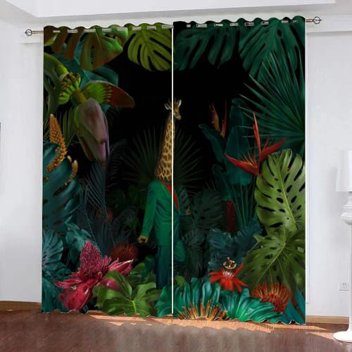GIOVIA 3D Giraffe Vorhänge Abdunkelnde mit ösen 2 Stücks Gardinen Blickdicht Verdunkelungs Tropisch Dschungel Kälteschutz Scheibengardinen für Junge Mädchen Schlafzimmer B 234 X H 183 cm