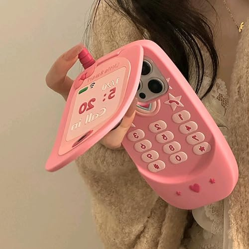 Pink Cartoon Phone Case for iPhone 13 Pro, Funny 3D Cute Pink Retro Flip Mobile iPhone Case Protective Soft Silicone Cell Phone Case for Women Girls