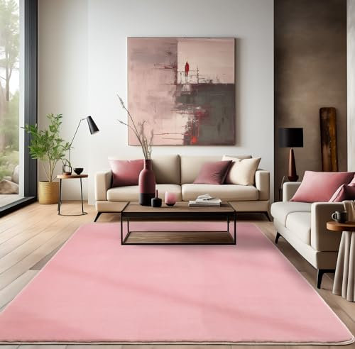 HomebyHome Shaggy Teppich Wohnzimmer 160 x 230 cm - Hochflor Wohnzimmerteppich Rosa Extra Weich und Flauschig - Langflor Teppiche für Schlafzimmer, Küche, Flur - Carpet, Halı, Kilim