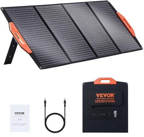 VEVOR Panneau Solaire Portable 120 W Chargeur Solaire Pliable Monocristallin ETFE Efficacité de Conversion 23% avec Type C, 18 V CC, Port USB QC3.0, Étanche IP67 pour Maison, Randonnée, Camping-car