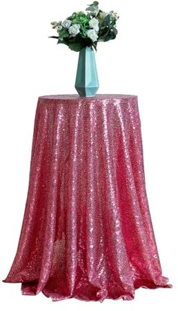 Gualiy Nappe de Table Mariage, Nappe 304CM Polyester Nappe Anti Tache Table Couleur Unie avec Paillettes Nappe pour Ménage Cuisine Jardin Picnic Exterieur, Rouge Rosé