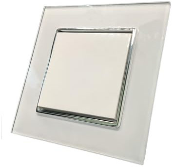 Jandei - Interruptor Conmutador, 230V, Decoración Elegante Pared Interior, Fácil de Instalar, Incluye Marco, Tapa y Mecanismo, Cristal Templado Blanco