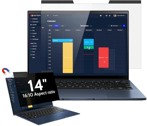 Magnetic Laptop Privacy Screen 14 Inch for 16:10 Computer Monitor, 14 Removable Anti Glare Protector Blue Light Filter Shield Film Compatible with Lenovo/Hp/Dell/Acer/Asus/Thinkpad/Envy/Xps/Toshiba