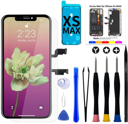 Brinonac Pantalla para iPhone XS MAX LCD, Conjunto Completo de Reparación LCD de 6,5 Pulgadas con Kit de Pantalla Táctil y Protector de Vidrio