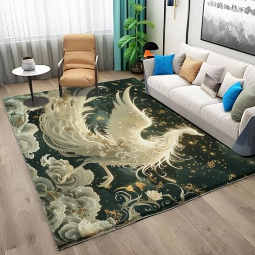 Kurzflor Wohnzimmer Teppich 80 x 150 cm Korridor, Wolken Phönix Anti-Rutsch Teppich Flauschiger Kuscheliger Bunt Läufer für Schlafzimmer Kinderzimmer Deko